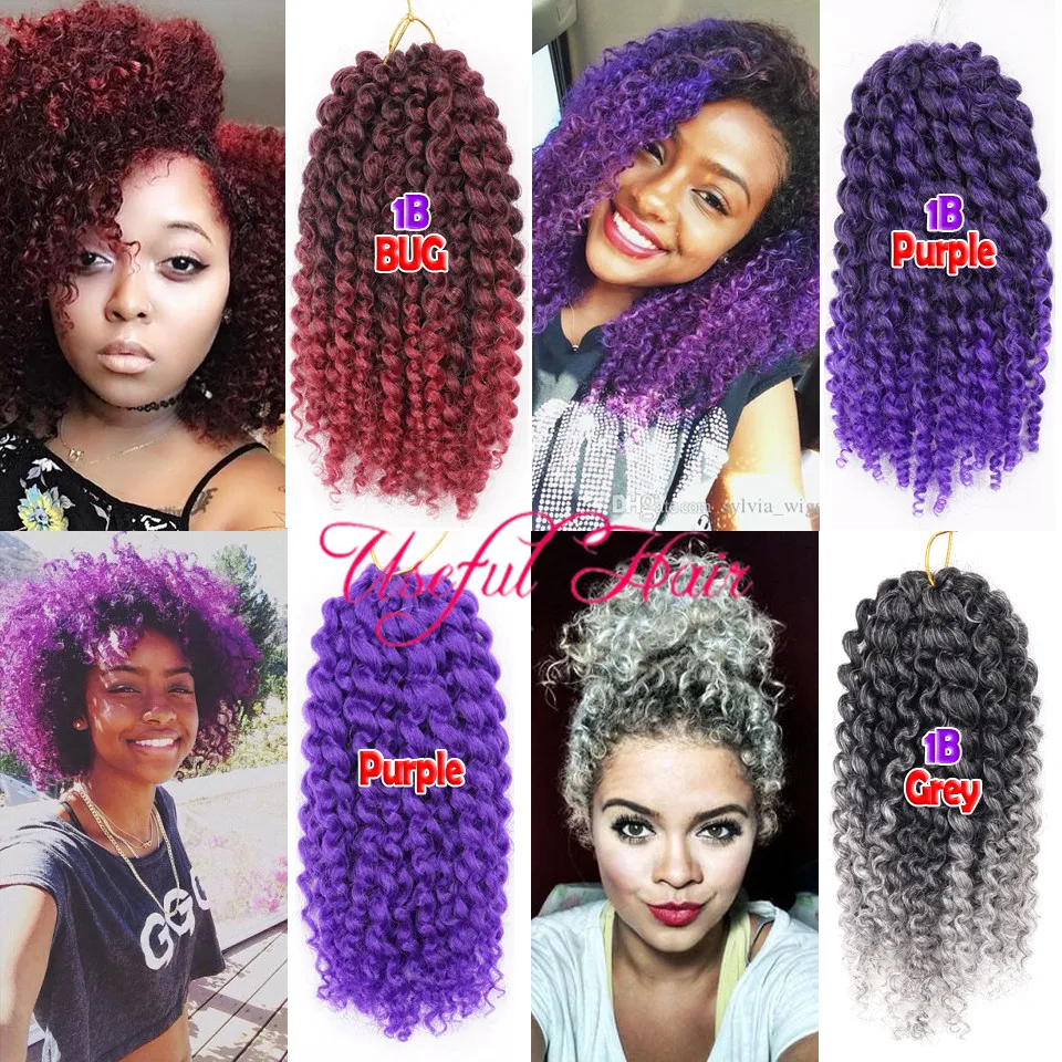 AFRO KINKY CURLY 8" marlybob ombre couleur mali bob Extensions de cheveux Malibob SYNTHETIC BARIDING HAIR 3Pcs / set crochet tresses marlybob TWIST