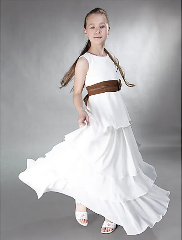 Princess A-Line Jewel Tiers Długość podłogi z Sash Chiffon Junior Druhna Dress na wesele