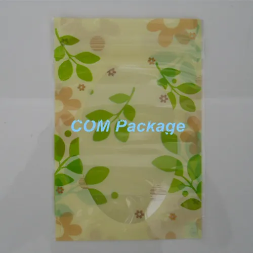 DHL 10*15cm Stand Up Green Leaf PE Plastic Doypack Pouch Zipper Window Bag Food Storage Packaging Packing Bag Polybag