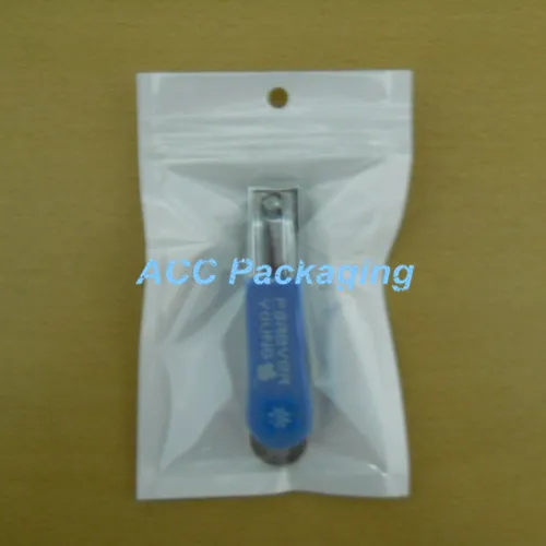 Zipper Lock Plastic Packaging Bag White / Clear Self Seal Zipper Packing Bags Pouches Resealable Valve Package Polybag With Hang Hole