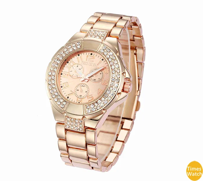 Orologi da donna con diamanti di Ginevra Orologi da donna Orologi in oro rosa con quadrante romano al quarzo Regalo di Natale Ore di qualità standard Classico