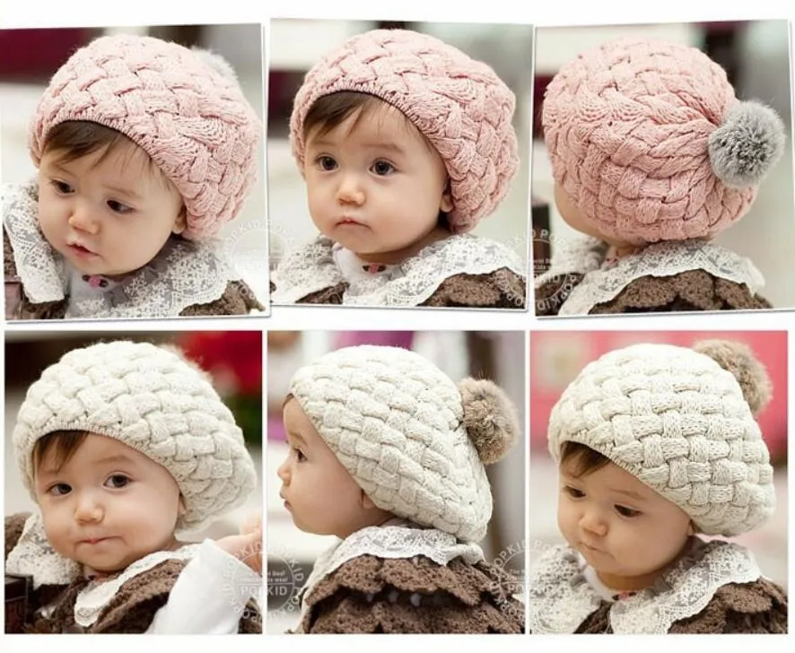 Baby hoeden pom poms roze gebreide hoed meisjes jongens beanie winter peuter kinderen jongen meisje faux warme haak cap