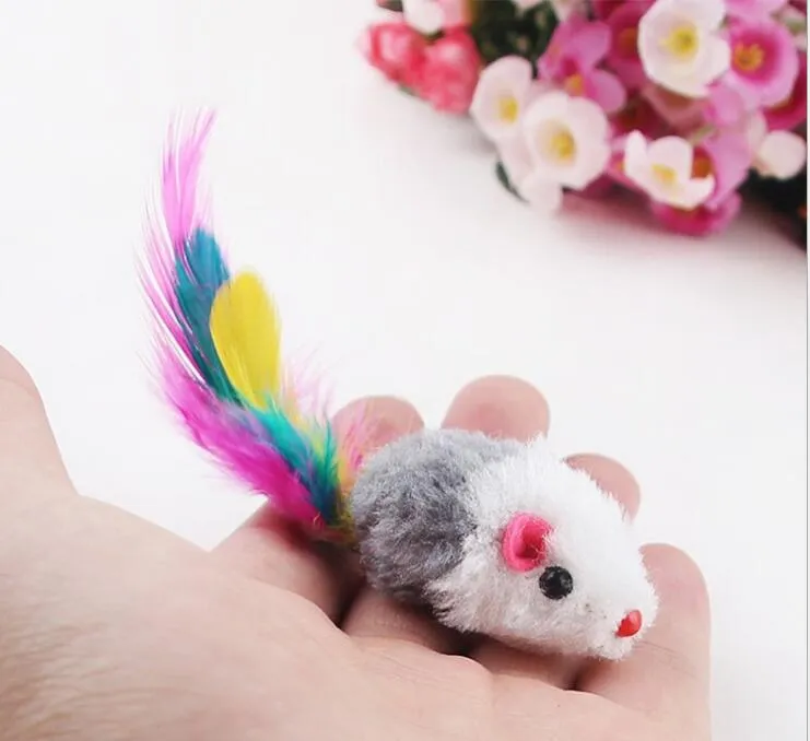 Soft Fleece False Mouse Cat Toys Colorful Feather Funny Playing Toys For Cats Kitten G1046