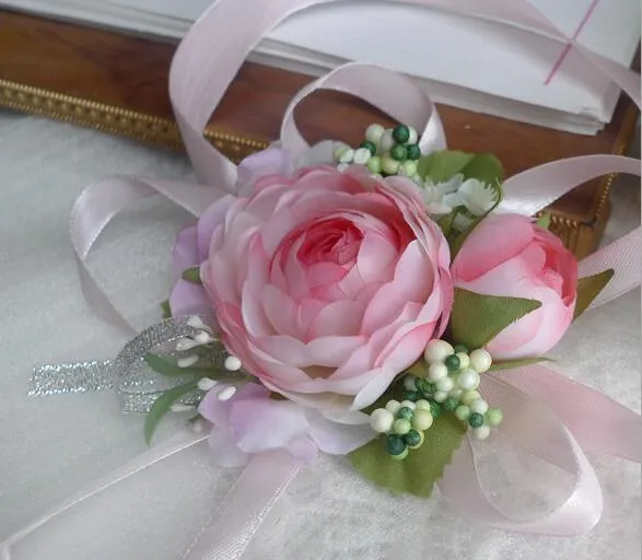 Rosso Bianco Viola Rosa Blu Polso da sposa Fiore Fatto a mano Bouquet di rose artificiali Sposa Damigella d'onore Decorazione nuziale Accessori BF01