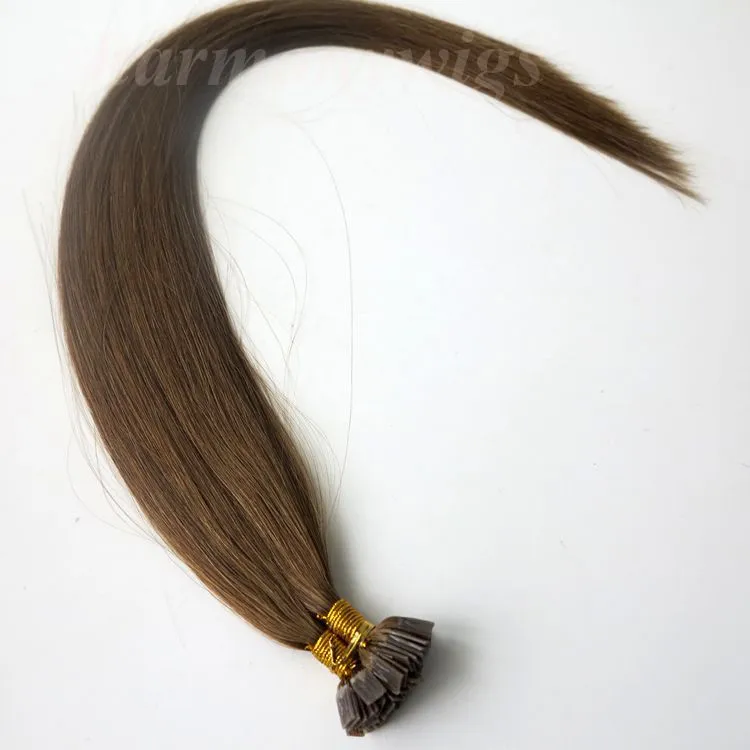 Płaska wskazówka Human Hair Extensions 50g 50strands 18 20 22 24 cali # 6 / Średni brąz Brazylijski Indian Prelegowane produkty do włosów