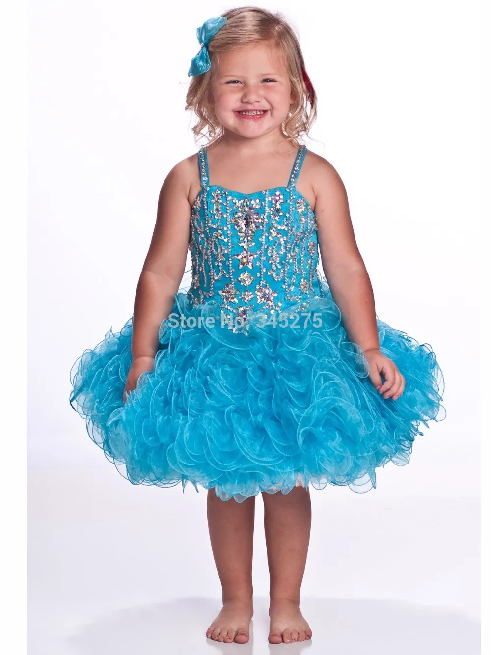 Roze Turquoise Glitz Waggel Cupcake Girl's Pageant Jurken Juwelen Stenen Kleine Meisjes Baby Instant Korte Kind Jurken HY1284