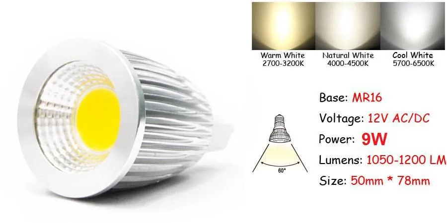 LED Spotlight Super Bright COB10 LED 9W Lampor Ljus 60 Vinkel Dimbar E27 E26 E14 MR16 Varm / Ren / Kylvit