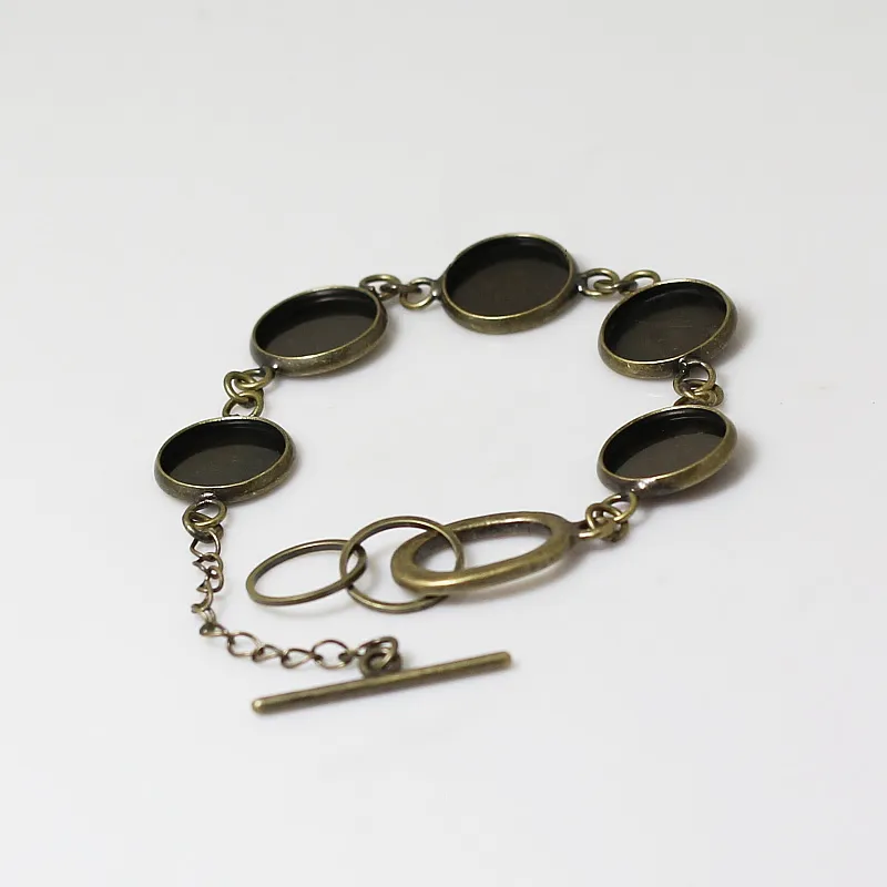 Beadsnice brazalete de latón en blanco con 5 bisel ajuste pulsera artesanía pulsera para botones redondos de 12 mm cabujón de cristal y resina ID 12139