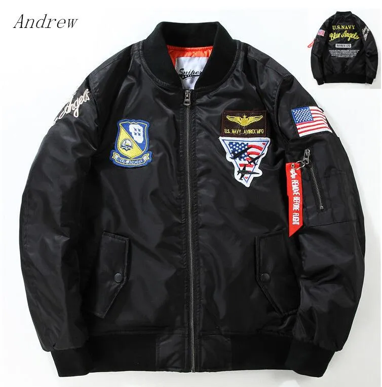 DHgate 2018 new Fall Flight Pilot Jacket Coat Bomber Ma1 Men Bomber Jackets Nasa Air Force Embroidery Baseball Military Coats M 4XL Apparel