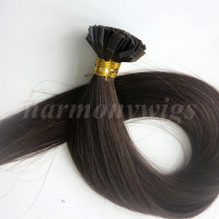 150g 1Sset = 150Strands Pre Bonded Flat Tips Hair Extensions 18 20 22 24In # 2 / Darkest Brown Brazilian Indian Remy Keratin Mänskligt hår
