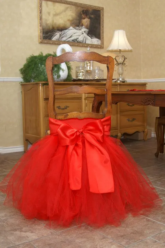 Ceintures de chaise en tulle Tutu rouge, nœud en satin, jupe de chaise sur commande, jolis volants, décorations de mariage, housses de chaise, fournitures de fête d'anniversaire