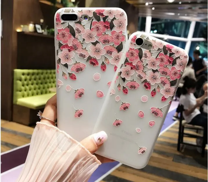 Capas de flor do relevo 3d para o iphone 6 x 10 7 mais a tampa do telefone do silicone macio 7 6 6s acessórios do caso