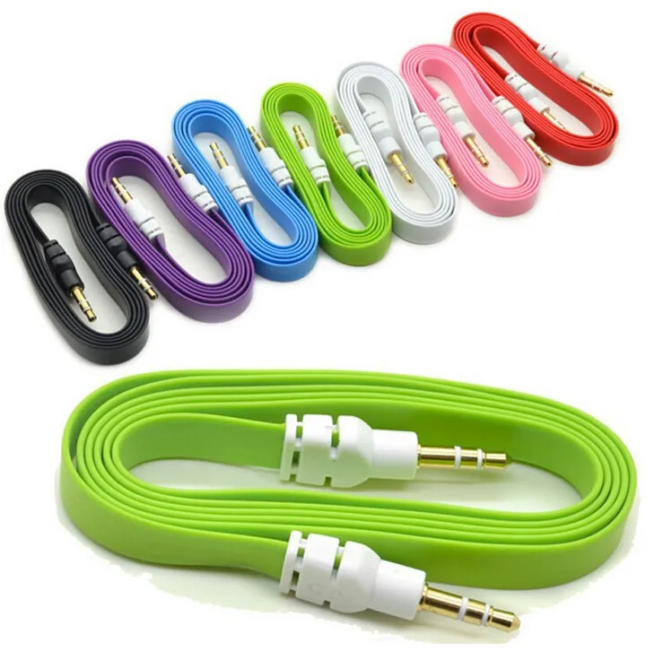 Flat Noodle 3.5mm AUX Audio Cables Male To Male Stereo Car Extension Audio Cable For MP3 For phone 