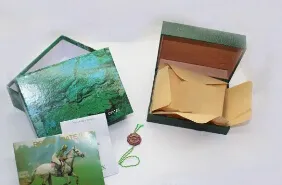Mode Schweizer Original-Marken-Uhrenboxen, grüne Box und Papiere für Rolex-Uhren, Herren-Armbanduhren, Broschürenkarte in Englisch 264E