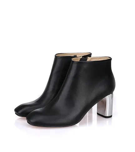 SALE~B093 34/40 black GENUINE LEATHER SILVER high HEEL ANKLE short BOOTS luxury designer inspired ce