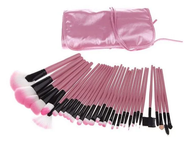 32 stks set kit professionele make-up borstel set cosmetische make-up borstels synthetisch haar roze zwart geval gratis DHL