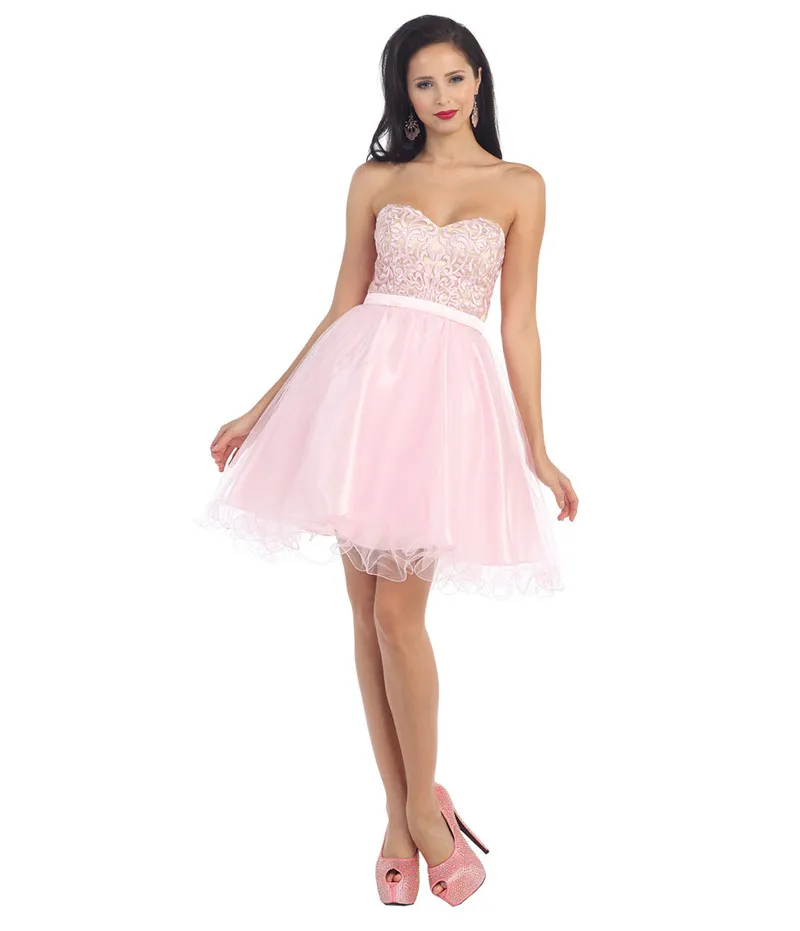 2015 Nueva llegada octavo grado Vestidos una línea vestido corto color rosa
