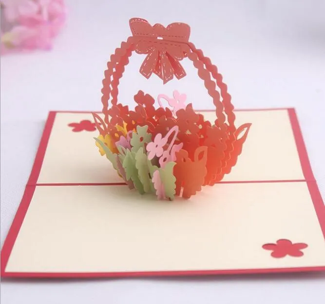 10pcs 바구니 꽃 ​​손수 Kirigami 종이 접기 3D 팝업 인사말 카드 초대장 엽서 생일 웨딩 파티 선물