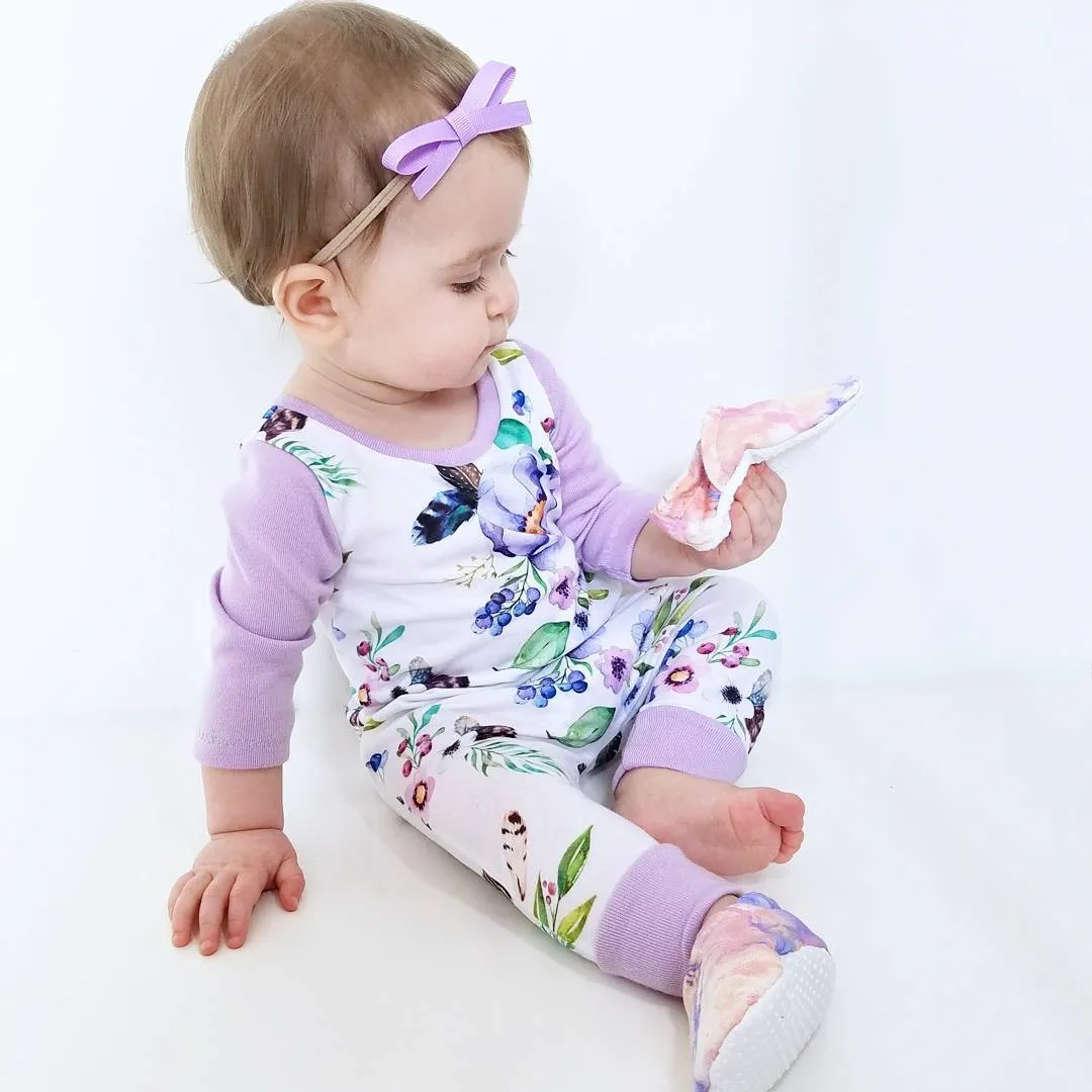 Belle nouveau-né bébé filles vêtements enfants barboteuse violet imprimé fleuri coton combinaison bébé vêtements tenue à manches longues bébé barboteuses printemps automne