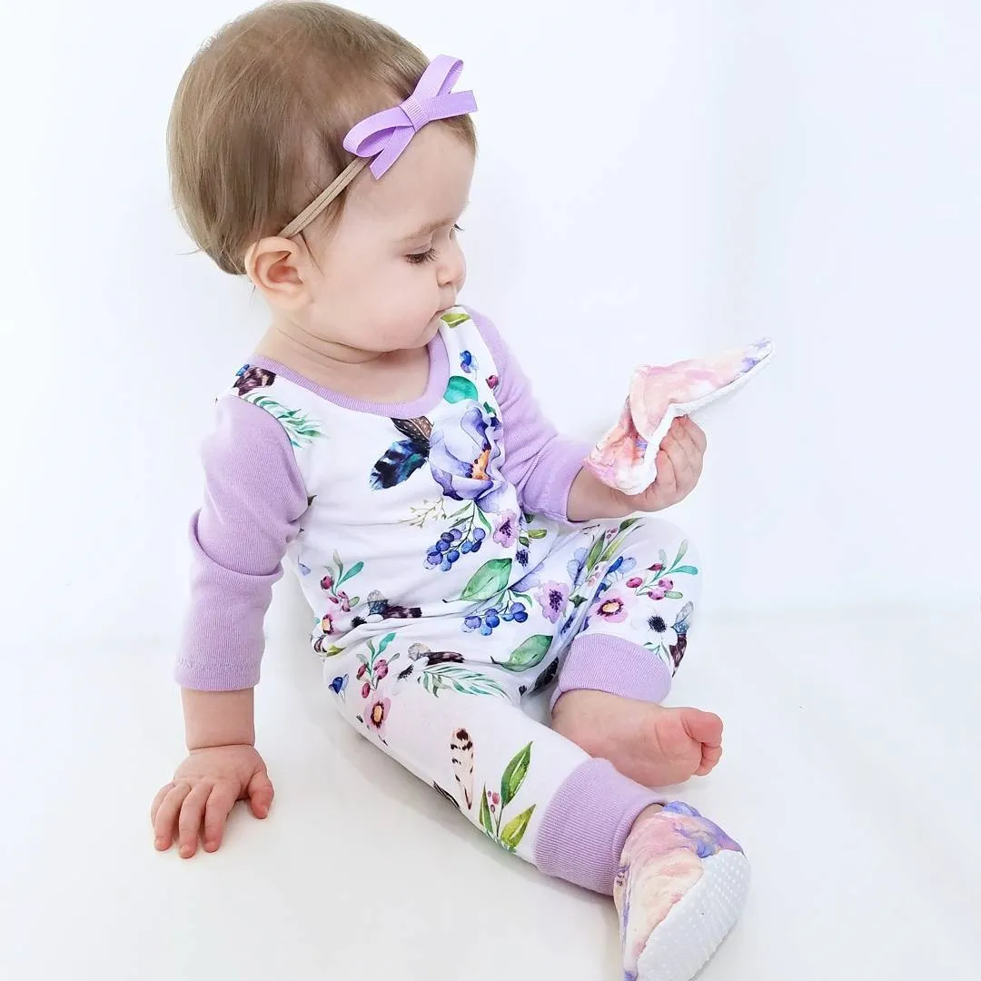 Lovely Newborn Baby Girls Clothes Kids Romper Purple Floral Print Cotton Jumpsuit Baby Clothes Outfit Long Sleeve Baby Rompers Spring Autumn