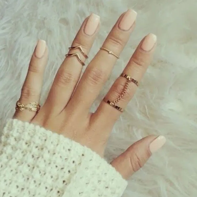 Fashion Rings Shiny Punk style Gold/Silver plated Stacking midi Finger Knuckle rings Charm Leaf Ring Set women Jewelry Chain Rings