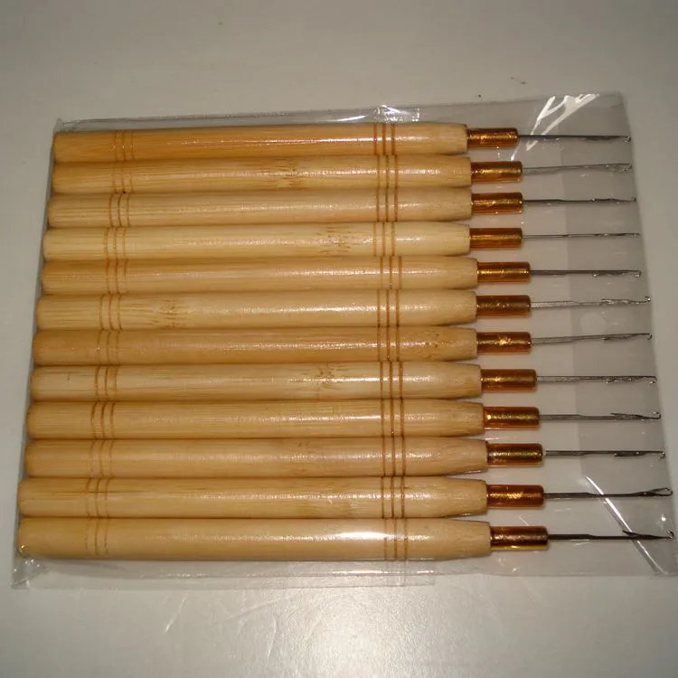 Hook Needles Hook Pulling Needle with Wooden Bar Hair Extension Pulling Needle for hair extensions products