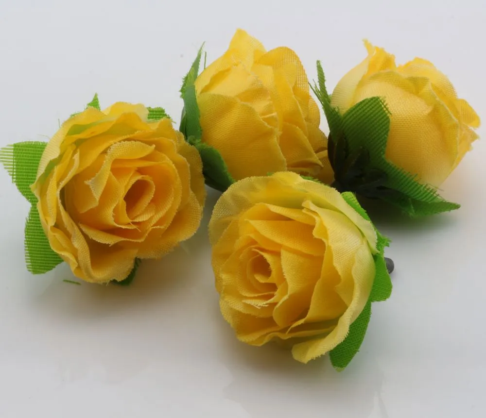 Vendita calda! 400 Pz Giallo Tea Rose Testa di Fiore Fiori Artificiali Fiore di Nozze 3 cm