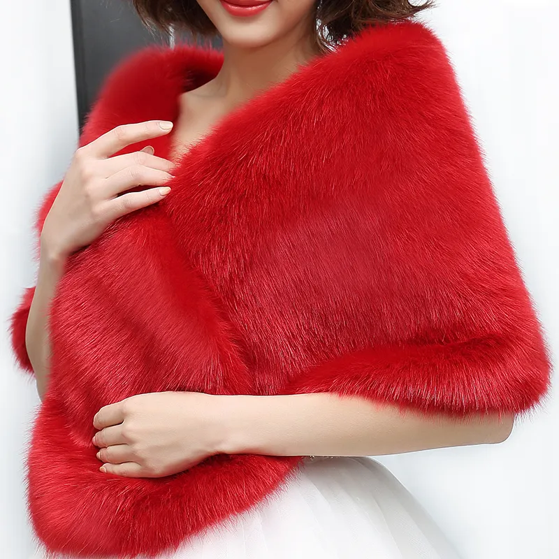 Winter Wedding Coat Bridal Faux Fur Wraps Warm shawls Shrug Outerwear Gray White Red Women Jacket Prom Evening cloak scarf