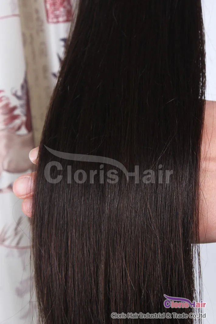Exquisite # 2 Najciemniejsze Brązowe Indian Remy Włosy Splot Clip Ins Pełna Głowa 70g 100G Prosto Natural Clip In On Human Hair Extensions 16-20 cali