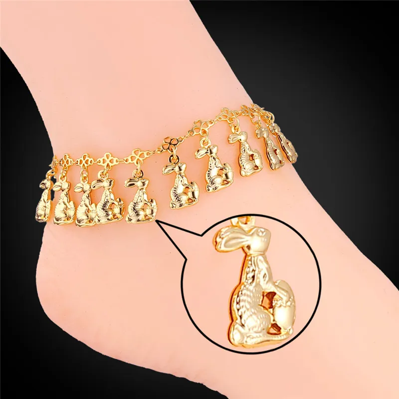 Mulheres Lively Rabbits Charms Tornozelo Correnturas 18K Jóias de Platina Real Platinum para Meninas Bracelets