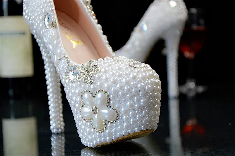 New Wedding Ultra high heel Platform Crystals Shoes Aesthetic Crystal Pearl Bridal Shoes Diamond Lady Shoes Wedding Party