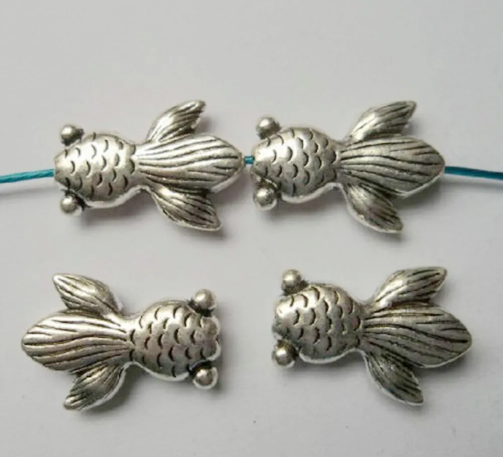 100 Stk. Antik Silber Fisch Charm Spacer Beads für die Schmuckherstellung Armband Halskette DIY Zubehör 14.5x10mm