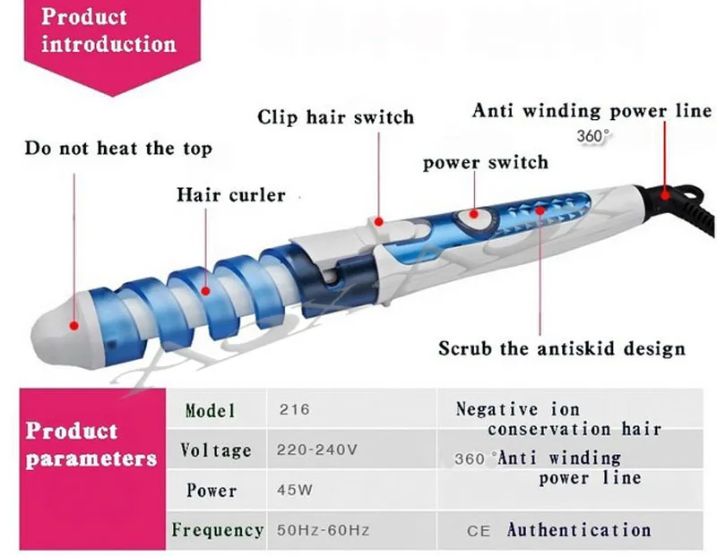 New Útil Hair Salon espiral Ceramic Curling Iron modelador de cabelo DIY Viagem US / EU / AU / UK plug DHL / 