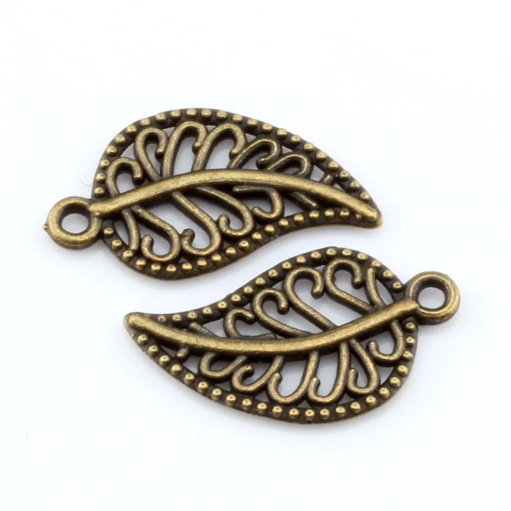 Hot ! Antique Bronze Alloy Filigree Leaves Charm Pendants 10.5 x 19 mm DIY Jewelry