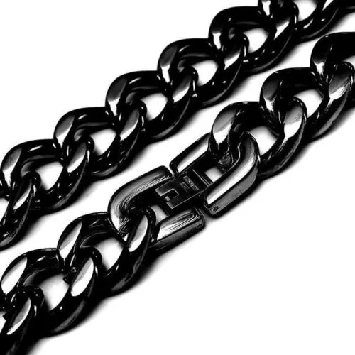 Black Diamond Necklace Mens, Stainless Steel Curb Chain, Mens