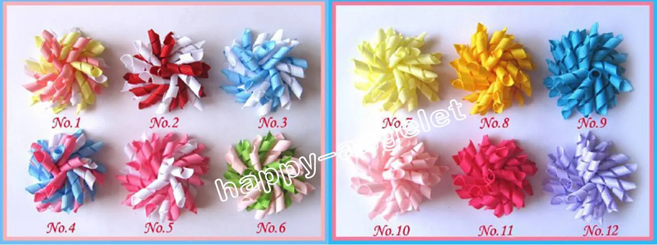 baby flower hair bows 3.5" Korker Hair bow, hairs clips, grosgrain ribbon bows Corker satin hairband flowers PD007