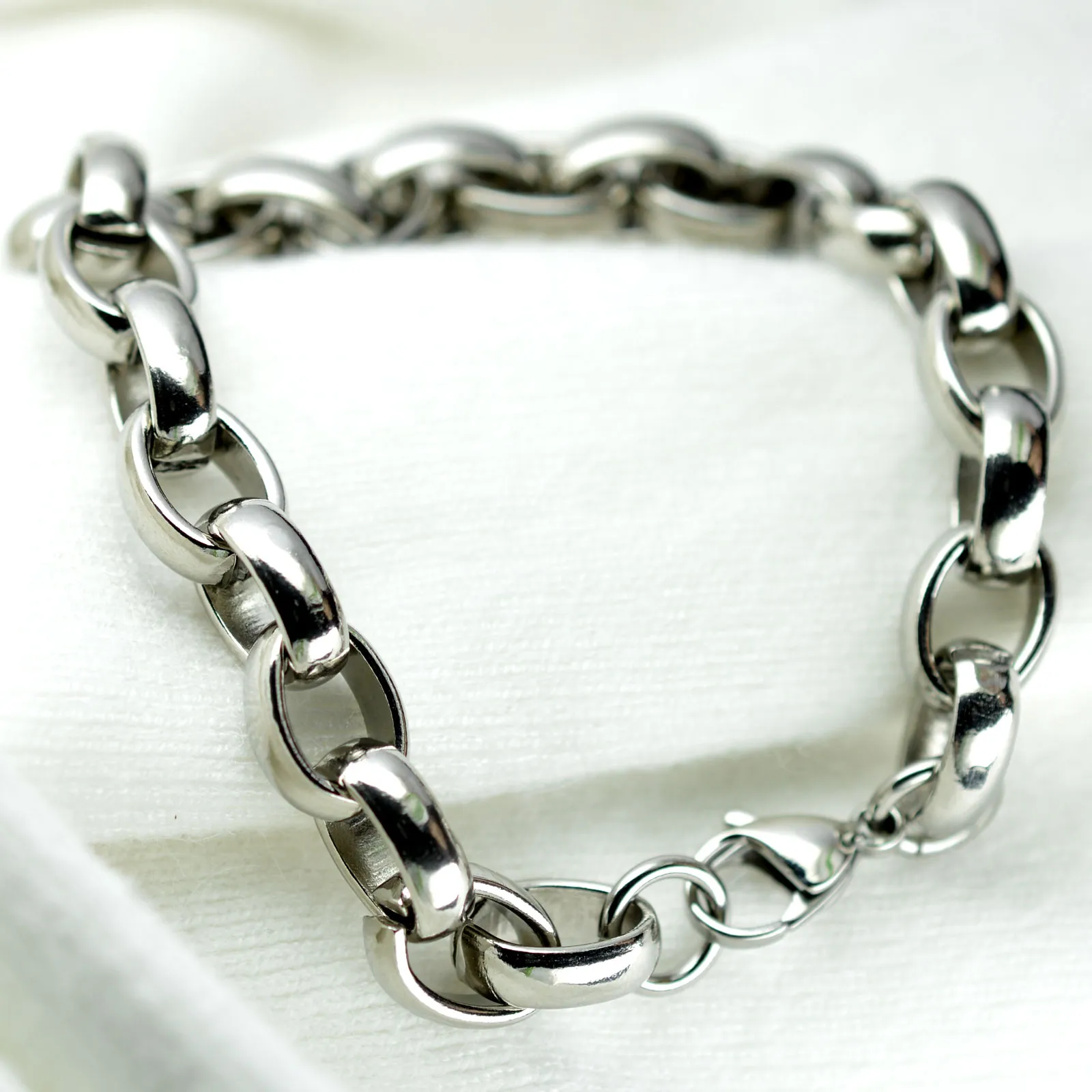 Bracelet à maillons pour hommes, ton argent, en acier inoxydable, finition, B184