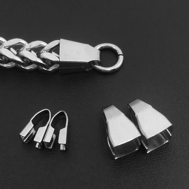 top quality bracelet/ Necklace Cord Crimp End Caps silver-color 2.5/3/3.5/4/5/5.5/10mm stainless steel connectors of chain handmade Jewelry