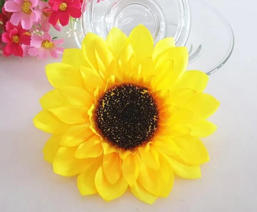 2.8 ''fleurs artificielles têtes de tournesol en soie fleur Simulation fleurs décoratives pour fête mariage maison vente en gros