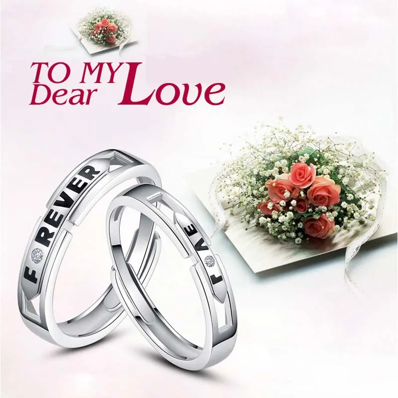 약혼 / 결혼식 925 스털링 실버 조절 가능한 크기 반지 커플 링 하트 크라운 크라운 크리스탈 링 무료 배송