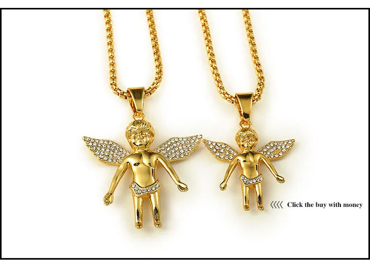 Nieuwe 18K Vergulde Jongen Angel Girl Angels Hanger Micro Angel Stuk Ketting Voor Mannen Vrouwen Hip Hop Charm sieraden Gratis Verzending