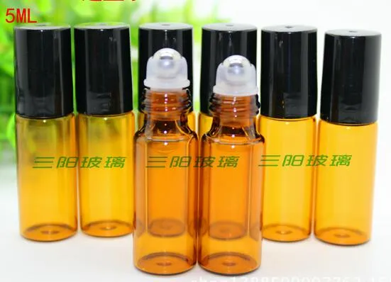  refillable 5ML Amber Roll on Metal Roller ball Empty Glass Bottle for makeup Essential Oils eye Massage Perfumes by DHL 