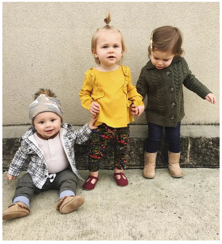 Baby Girls Kläder T-shirts 2018 Vår Höst Ruffle Långärmad Blusar Tees Toddler Girls Toppar Solid Gulliga Baby Barnkläder Outfits