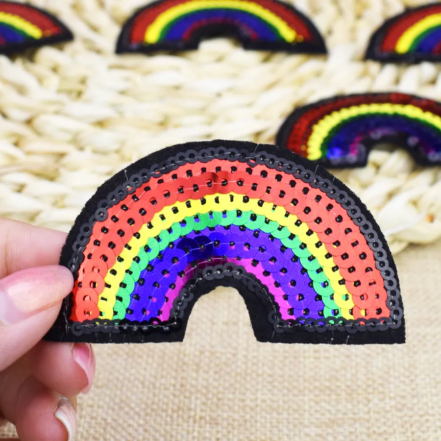 Rainbow Sequined Patches for Clothing Iron on Transfer Applique Patch for Jeans Bags DIY Sew on Embroidery Sequins