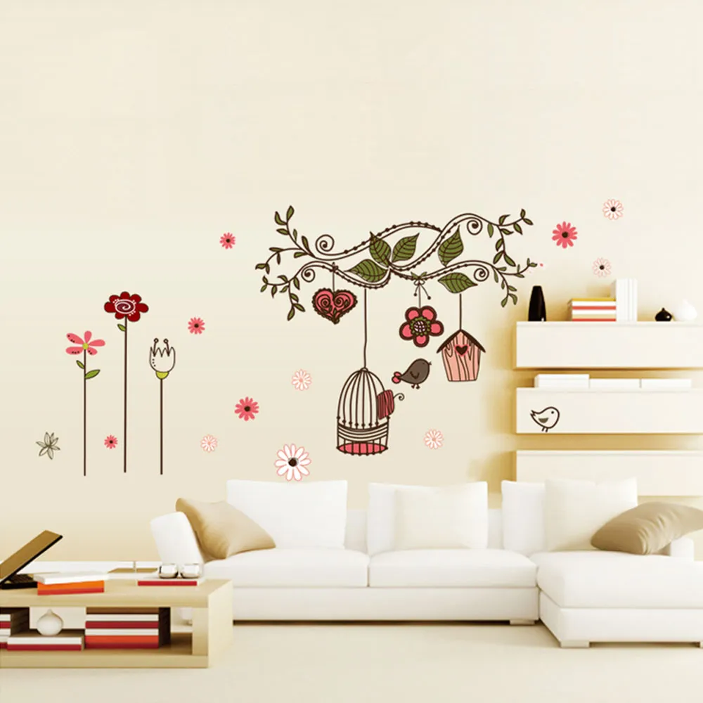 DIY Beautiful Room Decal Wall Sticke Flowers Cartoon Bird Cage Vine Stickers Wallpaper Art Decor Mural Decals Sticker, dandys