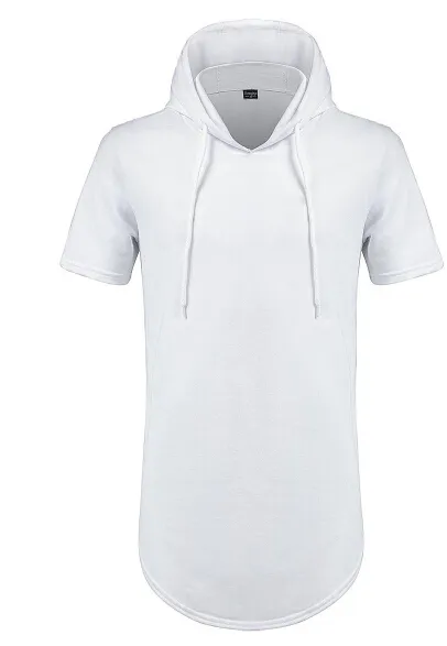 Magliette estive da uomo T-shirt con orlo curvo lungo T-shirt casual a maniche corte con design con cerniera e cappuccio uomo