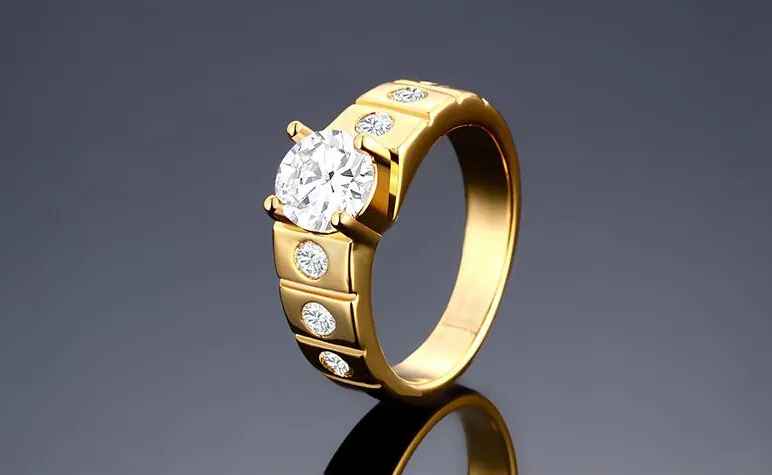2015 new Noble K gold plating gentleman circular facet zircon fashion personality men Ring Gold/rose gold/perkin Size US8 US9 US10 