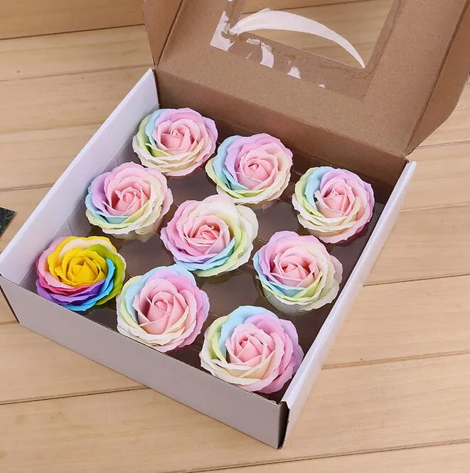 Rainbow ful Rose Soaps Flower Packed Wedding Supplies Gifts Event Party Goods Favor bathroom accessories soap flower artificial SR11