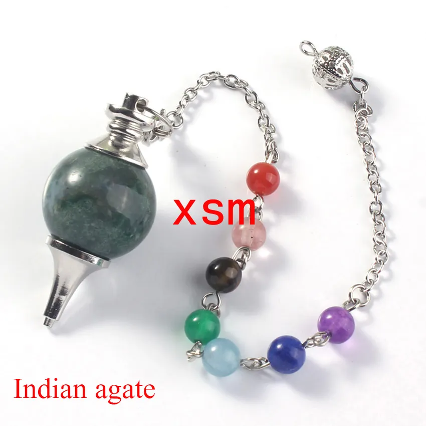 mix Natural Agate Jasper Gem Ball Ranging Dowsing Reiki Chakra Tillgänglig Kedja Pendulum Pendant Chakras Kedja för hypnos