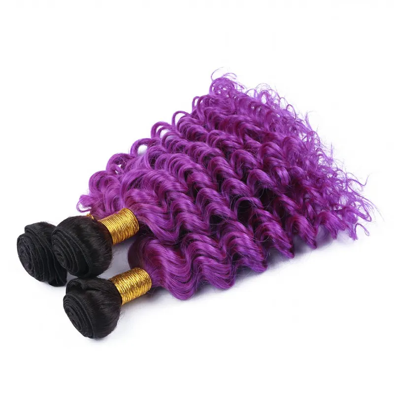 Onda Profunda Malaio Cabelo Humano Ombre Roxo Dois Tons Feixes de Cabelo Virgem Raiz Escura 1B / Roxo Ombre Cabelo Humano Tece Extensões 10-30 